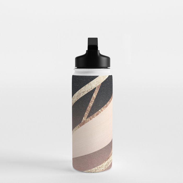 Rose Gold Blush Black Geometric Stripe Glam #1 #geo #decor #art #society6 Water Bottle Gallery Image 3