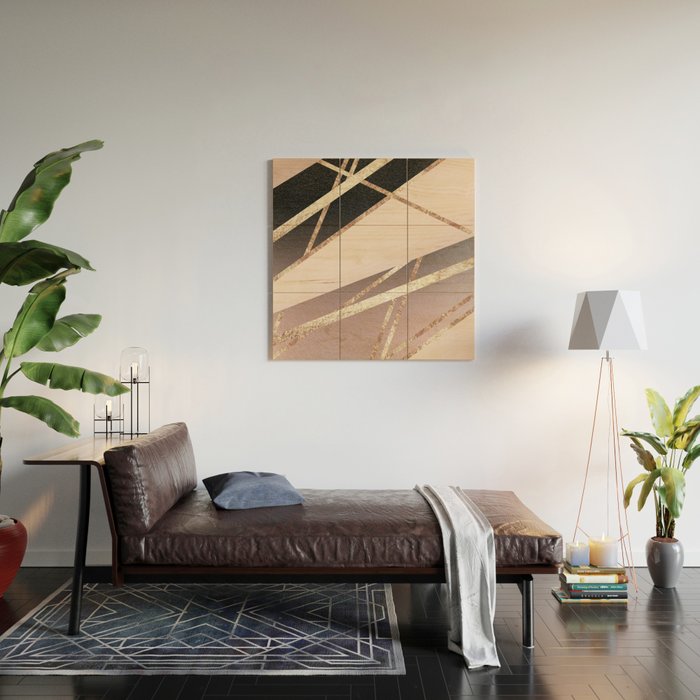 Rose Gold Blush Black Geometric Stripe Glam #1 #geo #decor #art #society6 Wood Wall Art Gallery Image 2
