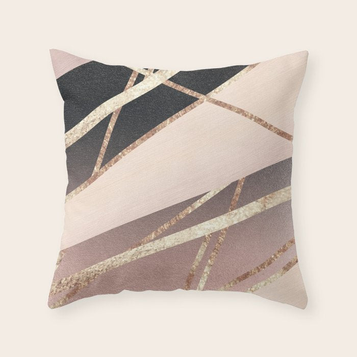 Rose Gold Blush Black Geometric Stripe Glam #1 #geo #decor #art #society6 Throw Pillow Gallery Image 1