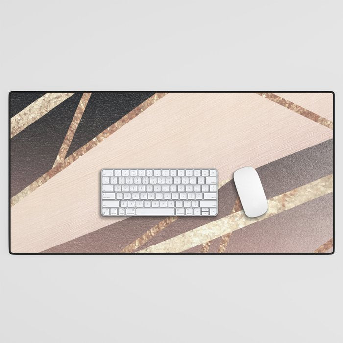 Rose Gold Blush Black Geometric Stripe Glam #1 #geo #decor #art #society6 Desk Mat Gallery Image 1