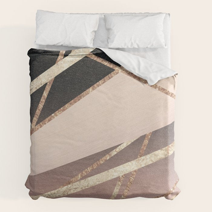 Rose Gold Blush Black Geometric Stripe Glam #1 #geo #decor #art #society6 Duvet Cover Gallery Image 2