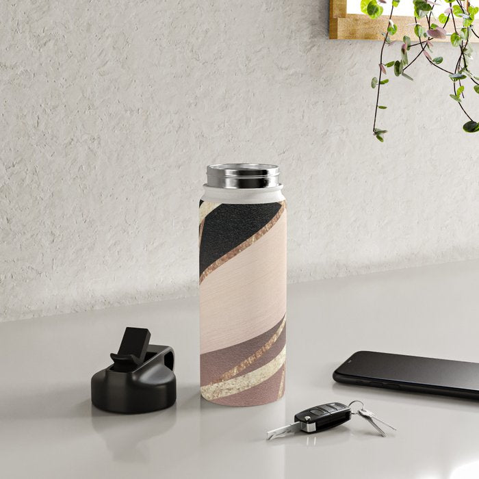 Rose Gold Blush Black Geometric Stripe Glam #1 #geo #decor #art #society6 Water Bottle Gallery Image 4