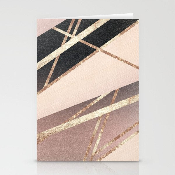 Rose Gold Blush Black Geometric Stripe Glam #1 #geo #decor #art #society6 Stationery Card Gallery Image 1