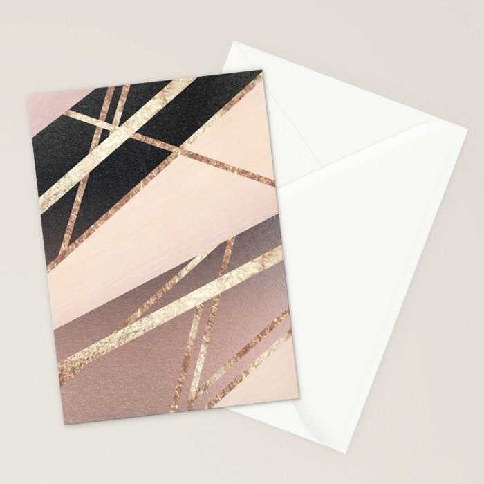 Rose Gold Blush Black Geometric Stripe Glam #1 #geo #decor #art #society6 Stationery Card Gallery Image 2