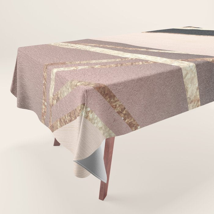 Rose Gold Blush Black Geometric Stripe Glam #1 #geo #decor #art #society6 Tablecloth Gallery Image 1