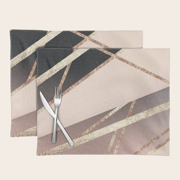 Rose Gold Blush Black Geometric Stripe Glam #1 #geo #decor #art #society6 Placemat Gallery Image 1