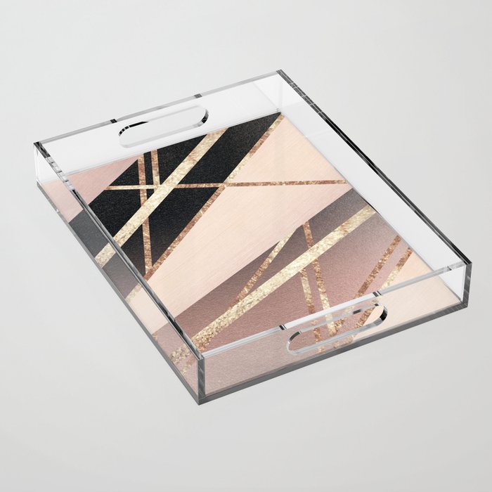 Rose Gold Blush Black Geometric Stripe Glam #1 #geo #decor #art #society6 Acrylic Tray Gallery Image 1