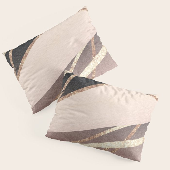 Rose Gold Blush Black Geometric Stripe Glam #1 #geo #decor #art #society6 Pillow Sham Gallery Image 1