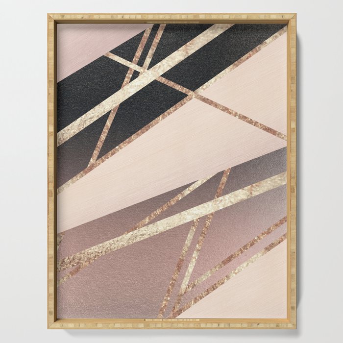Rose Gold Blush Black Geometric Stripe Glam #1 #geo #decor #art #society6 Serving Tray Gallery Image 1