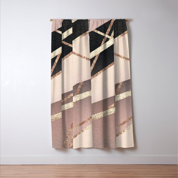 Rose Gold Blush Black Geometric Stripe Glam #1 #geo #decor #art #society6 Window Curtain Gallery Image 3