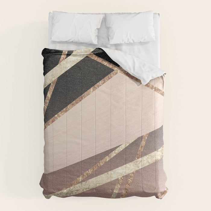 Rose Gold Blush Black Geometric Stripe Glam #1 #geo #decor #art #society6 Comforter Gallery Image 6