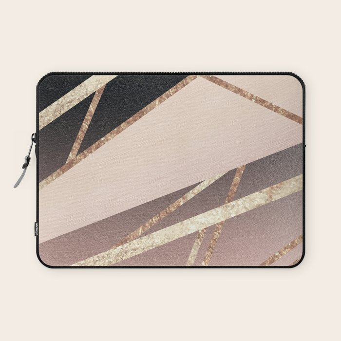 Rose Gold Blush Black Geometric Stripe Glam #1 #geo #decor #art #society6 Laptop Sleeve Gallery Image 1