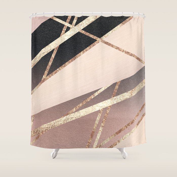 Rose Gold Blush Black Geometric Stripe Glam #1 #geo #decor #art #society6 Shower Curtain Gallery Image 1
