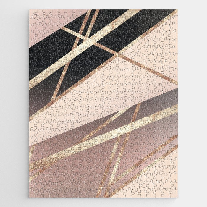 Rose Gold Blush Black Geometric Stripe Glam #1 #geo #decor #art #society6 Jigsaw Puzzle Gallery Image 1
