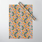Orange Birds Florals - GREY Wrapping Paper Gallery Image 1
