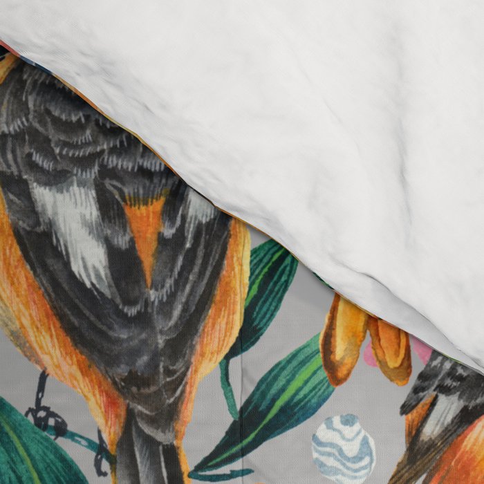 Orange Birds Florals - GREY Comforter Gallery Image 4