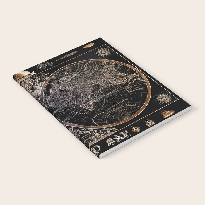 world map old vintage black Notebook Gallery Image 2