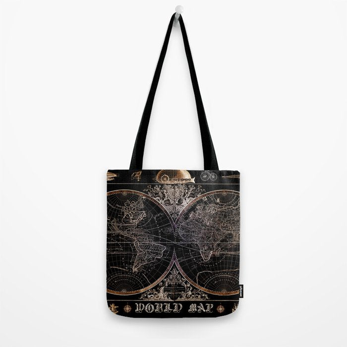 world map old vintage black Tote Bag Gallery Image 2