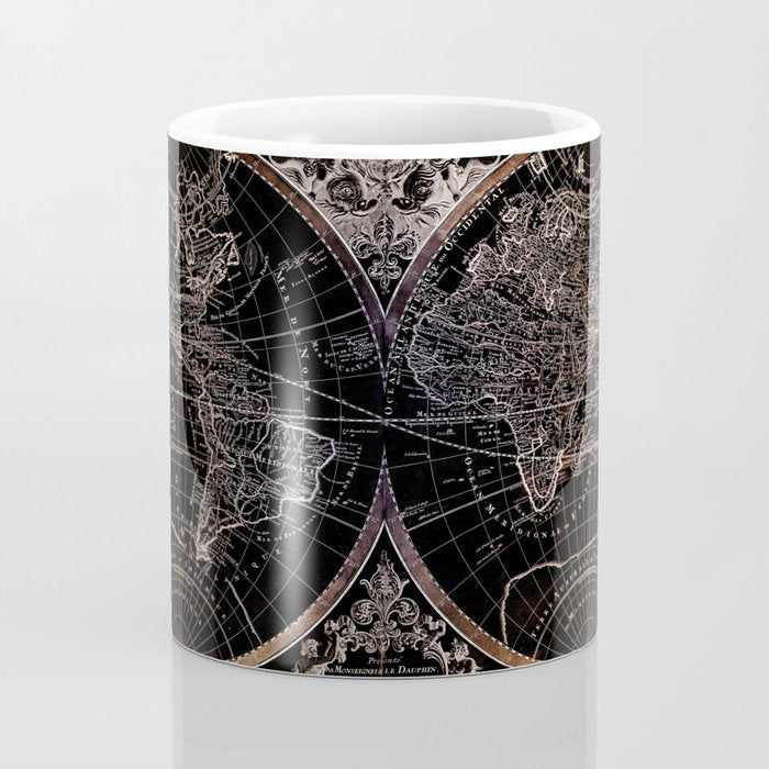 world map old vintage black Coffee Mug Gallery Image 4