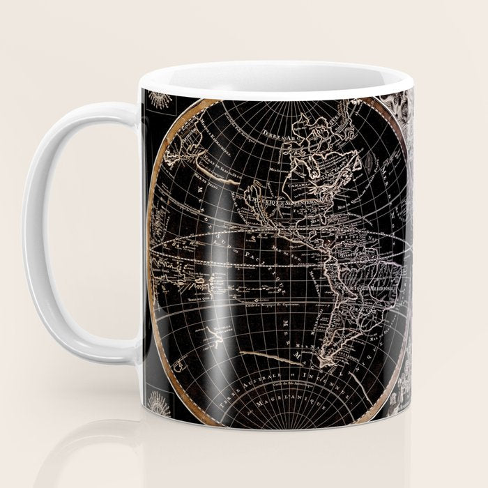 world map old vintage black Coffee Mug Gallery Image 3
