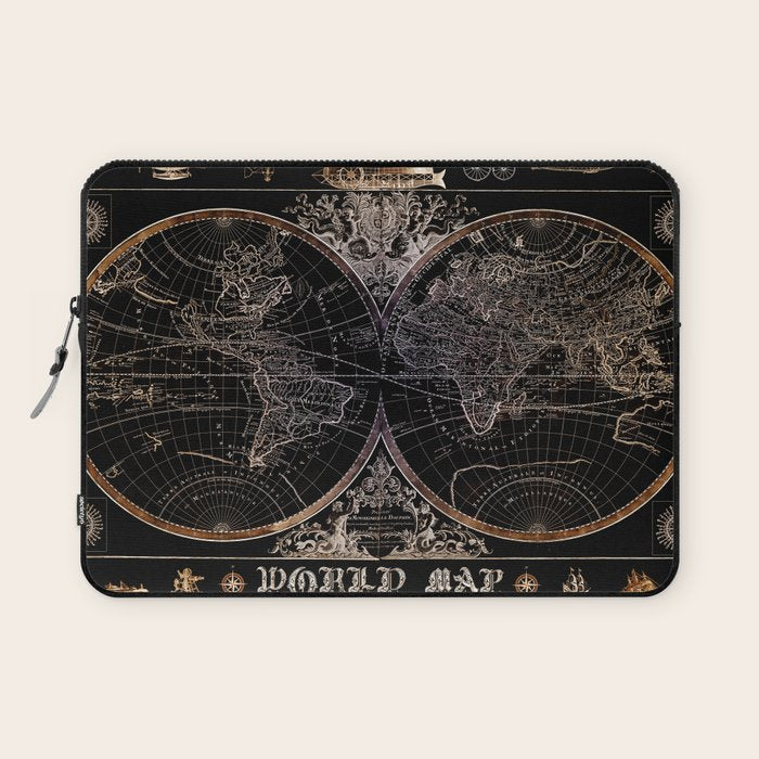 world map old vintage black Laptop Sleeve Gallery Image 1