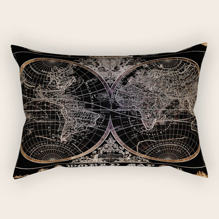 world map old vintage black Rectangular Pillow Gallery Image 2