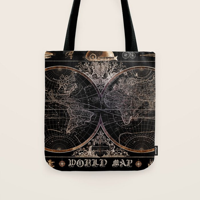 world map old vintage black Tote Bag Gallery Image 1