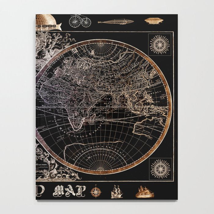 world map old vintage black Notebook Gallery Image 4