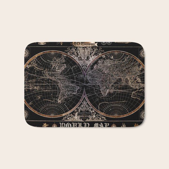 world map old vintage black Bath Mat Gallery Image 1