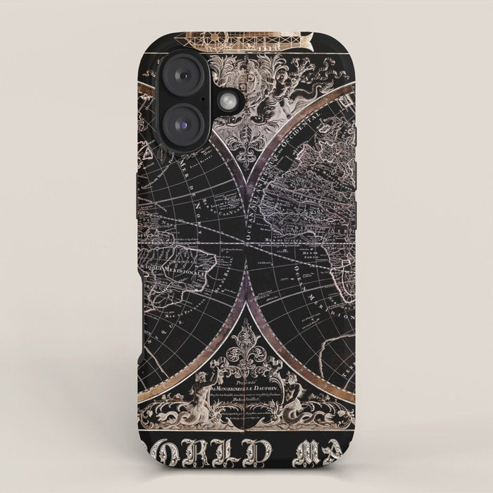 world map old vintage black iPhone Case Gallery Image 1