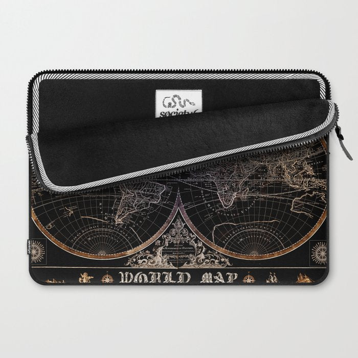 world map old vintage black Laptop Sleeve Gallery Image 2