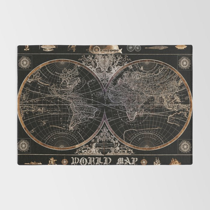 world map old vintage black Rug Gallery Image 2