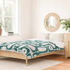 Mid Century Modern Piquet Abstract Multi Pattern in Deep Teal Marine Green-Blue and White Duvet Cover Gallery Image 2