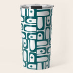 Mid Century Modern Piquet Abstract Multi Pattern in Deep Teal Marine Green-Blue and White Travel Mug Gallery Image 1