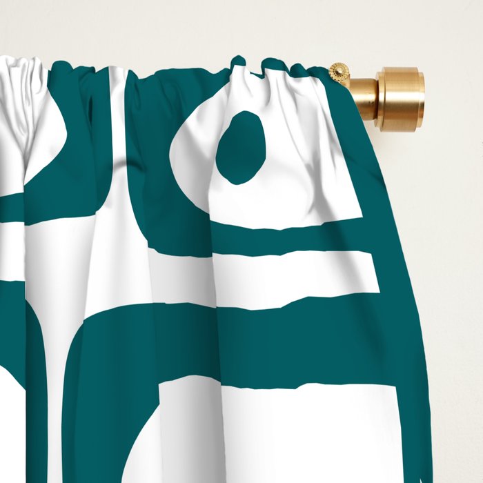 Mid Century Modern Piquet Abstract Multi Pattern in Deep Teal Marine Green-Blue and White Window Curtain Gallery Image 2