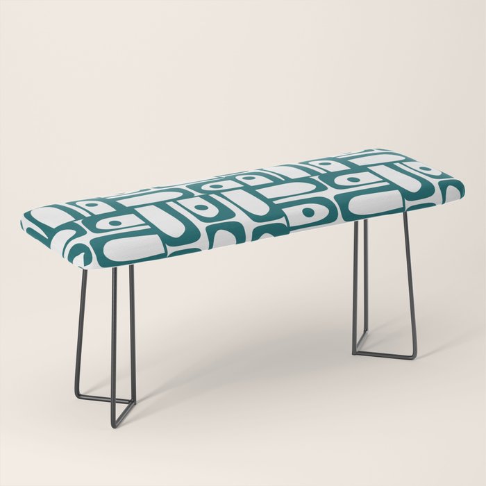 Mid Century Modern Piquet Abstract Multi Pattern in Deep Teal Marine Green-Blue and White Bench Gallery Image 1