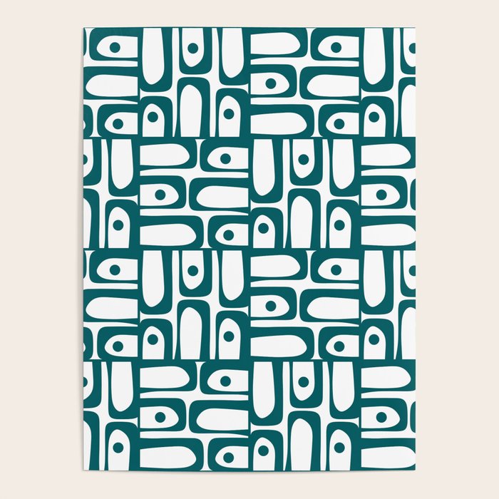Mid Century Modern Piquet Abstract Multi Pattern in Deep Teal Marine Green-Blue and White Poster Gallery Image 4