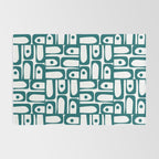 Mid Century Modern Piquet Abstract Multi Pattern in Deep Teal Marine Green-Blue and White Rug Gallery Image 2