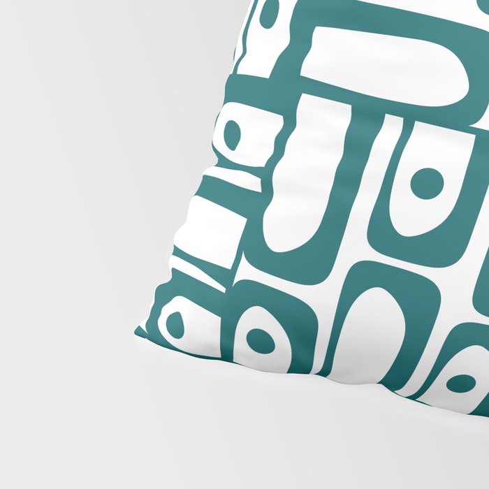 Mid Century Modern Piquet Abstract Multi Pattern in Deep Teal Marine Green-Blue and White Pillow Sham Gallery Image 4