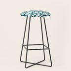 Mid Century Modern Piquet Abstract Multi Pattern in Deep Teal Marine Green-Blue and White Stool Gallery Image 1
