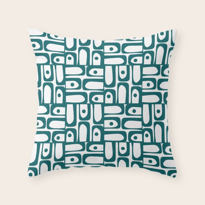 Mid Century Modern Piquet Abstract Multi Pattern in Deep Teal Marine Green-Blue and White Throw Pillow Gallery Image 6