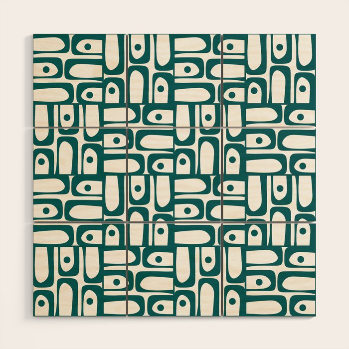 Mid Century Modern Piquet Abstract Multi Pattern in Deep Teal Marine Green-Blue and White Wood Wall Art Gallery Image 1