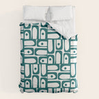 Mid Century Modern Piquet Abstract Multi Pattern in Deep Teal Marine Green-Blue and White Duvet Cover Gallery Image 6