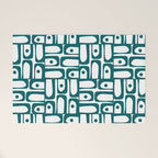 Mid Century Modern Piquet Abstract Multi Pattern in Deep Teal Marine Green-Blue and White Welcome Mat Gallery Image 1