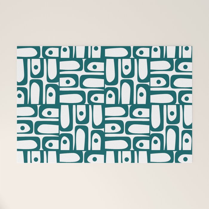 Mid Century Modern Piquet Abstract Multi Pattern in Deep Teal Marine Green-Blue and White Welcome Mat Gallery Image 1
