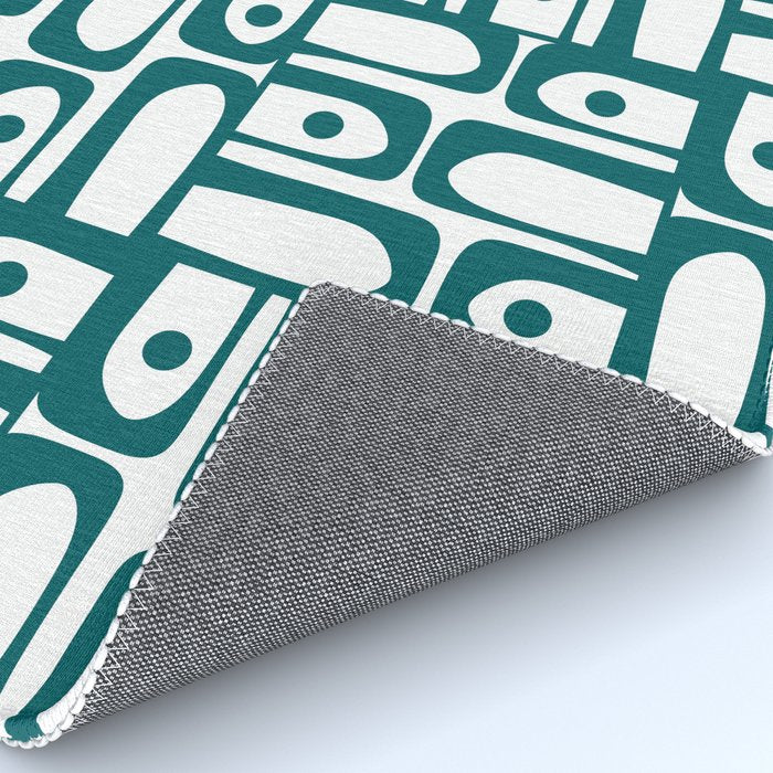 Mid Century Modern Piquet Abstract Multi Pattern in Deep Teal Marine Green-Blue and White Rug Gallery Image 4