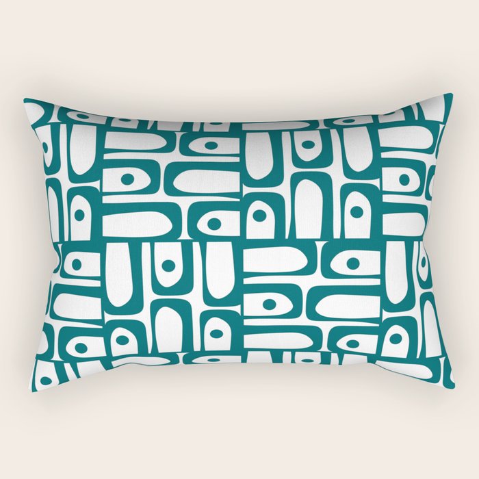 Mid Century Modern Piquet Abstract Multi Pattern in Deep Teal Marine Green-Blue and White Rectangular Pillow Gallery Image 2