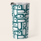 Mid Century Modern Piquet Abstract Multi Pattern in Deep Teal Marine Green-Blue and White Travel Mug Gallery Image 3