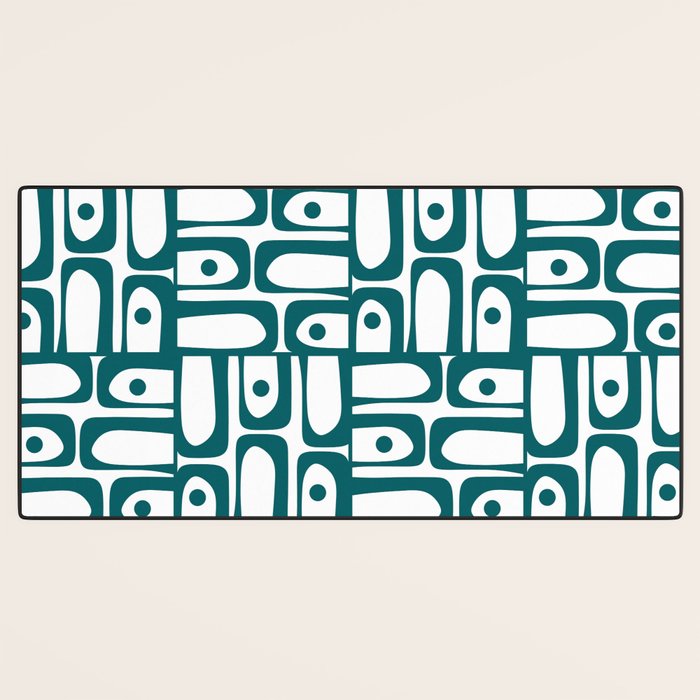 Mid Century Modern Piquet Abstract Multi Pattern in Deep Teal Marine Green-Blue and White Desk Mat Gallery Image 3