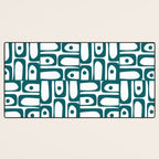 Mid Century Modern Piquet Abstract Multi Pattern in Deep Teal Marine Green-Blue and White Desk Mat Gallery Image 3